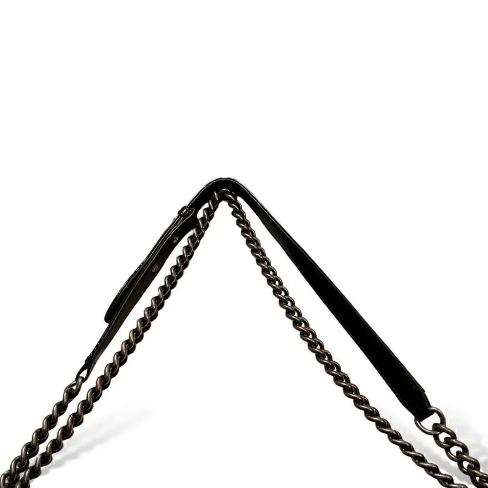 CHANEL Reverso Boy Flap Bag Patent Large in Midnight Blue